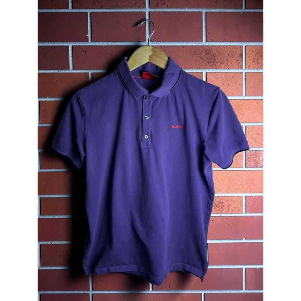 HUGO Slim Fit Purple Polo Shirt Men's Small Logo Short Sleeve